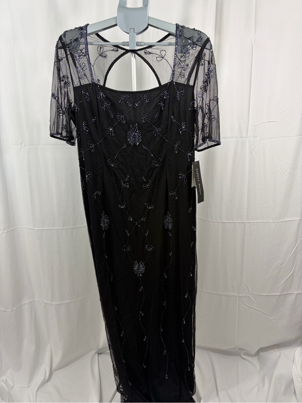 NWT Papell Women’s Size 16 Beaded Evening Dress with Sheer Embellished Overlay